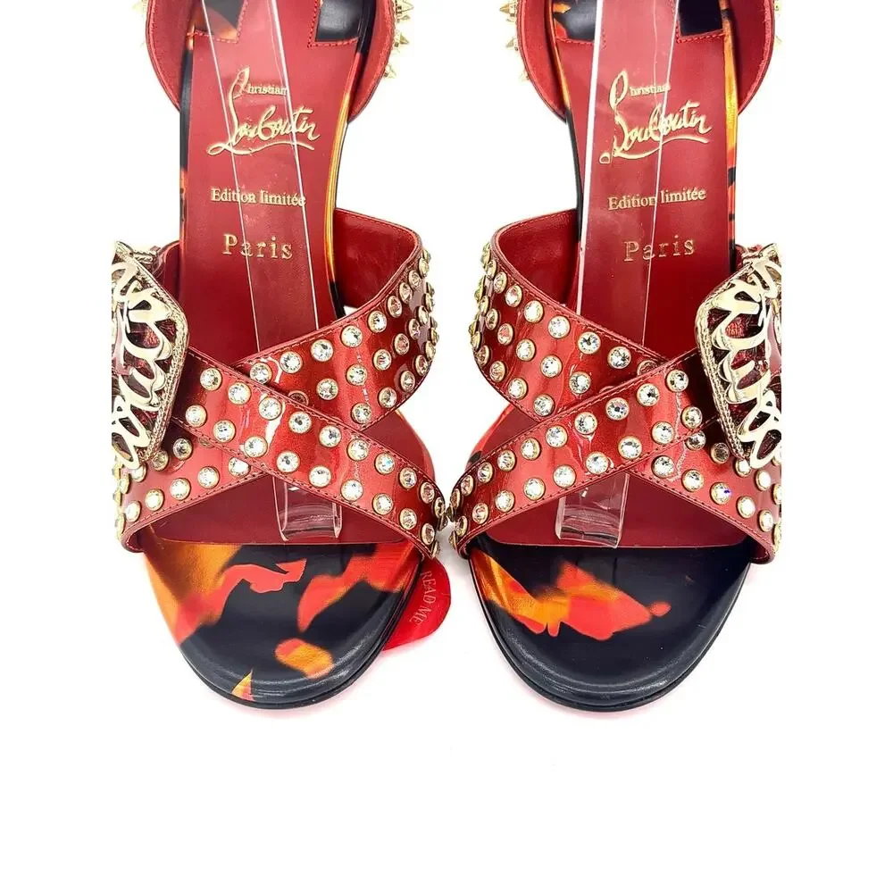Christian Louboutin Wosandal Pic 100 Rodeo Fire Red Spike High Heel Sandals 39